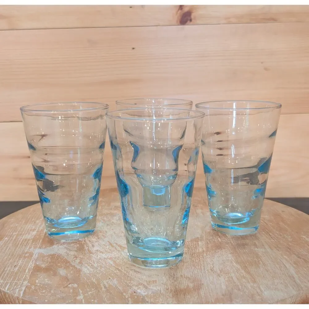 Set of 4 Vintage Libbey Ripple Aqua Saturn Optic Drinking Glasses